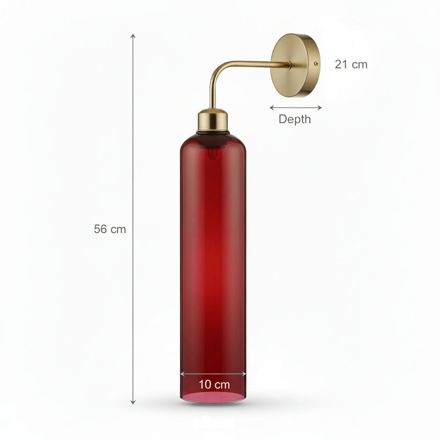 Modern Brass Wall Light with T30 Tube Bulb | Cylindrical Glass Designer Sconce | H56 × W10 × D21 cm | Warm Ambient Lighting