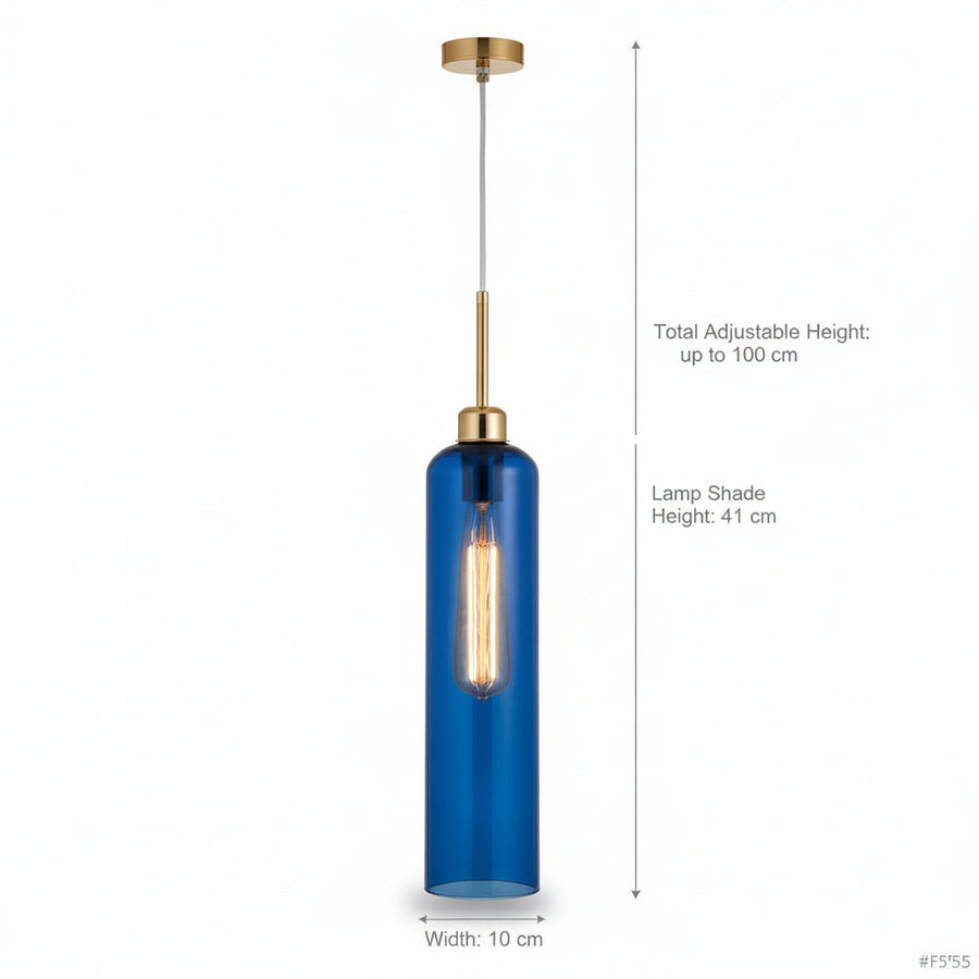 Modern Glass Pendant Light with Gold Finish & T30 Bulb | Adjustable Hanging Ceiling Light (41 cm Shade)