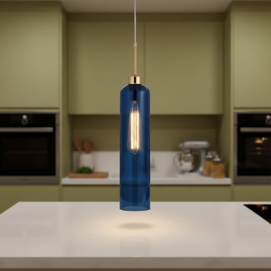 Modern Glass Pendant Light with Gold Finish & T30 Bulb | Adjustable Hanging Ceiling Light (41 cm Shade)