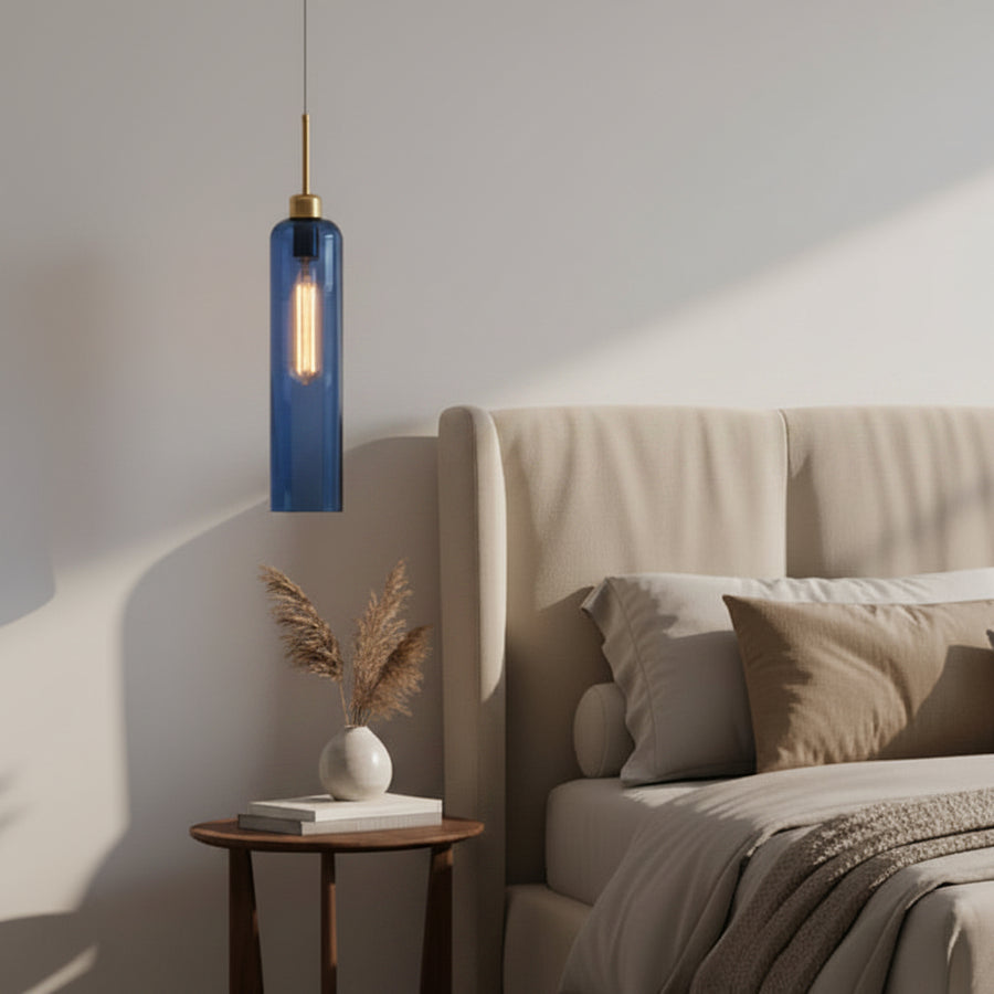 Modern Glass Pendant Light with Gold Finish & T30 Bulb | Adjustable Hanging Ceiling Light (41 cm Shade)
