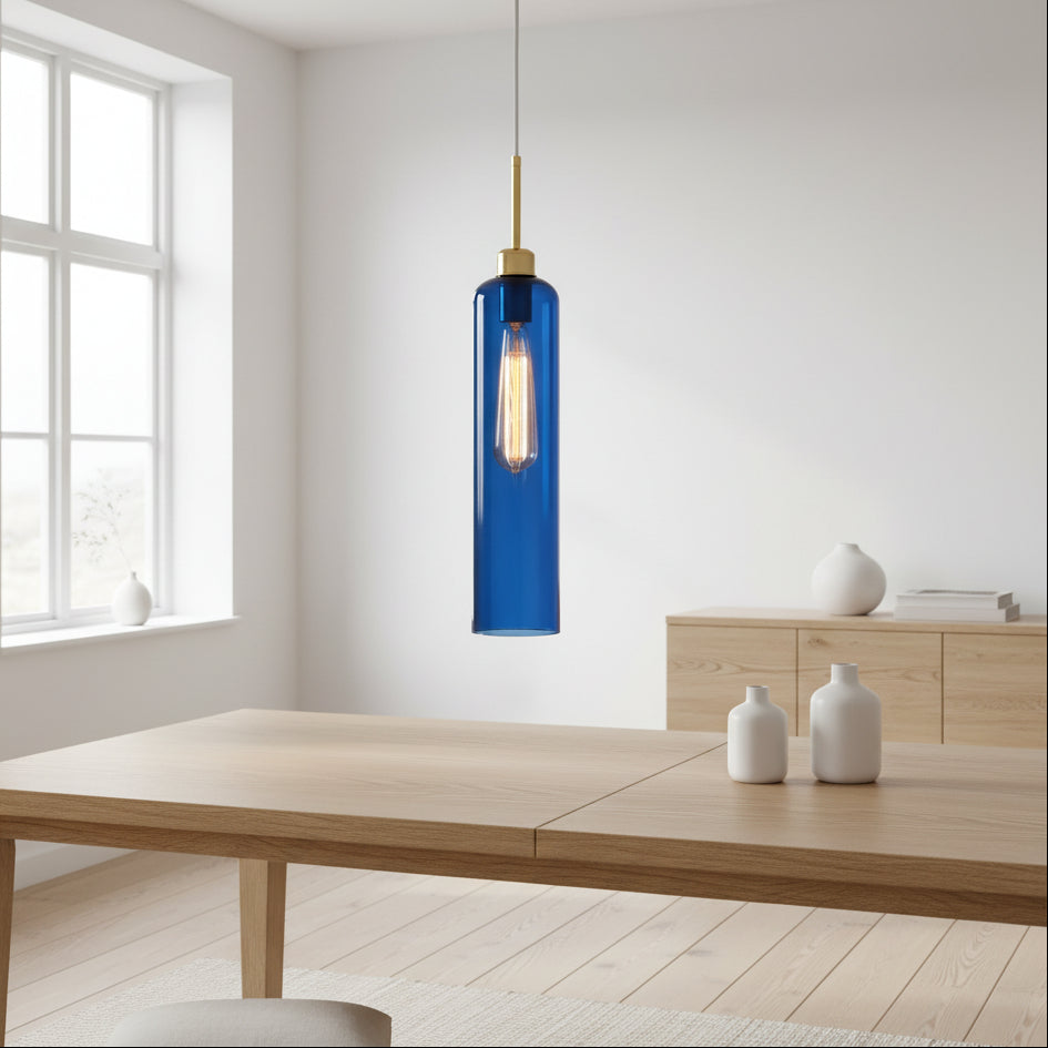 Modern Glass Pendant Light with Gold Finish & T30 Bulb | Adjustable Hanging Ceiling Light (41 cm Shade)