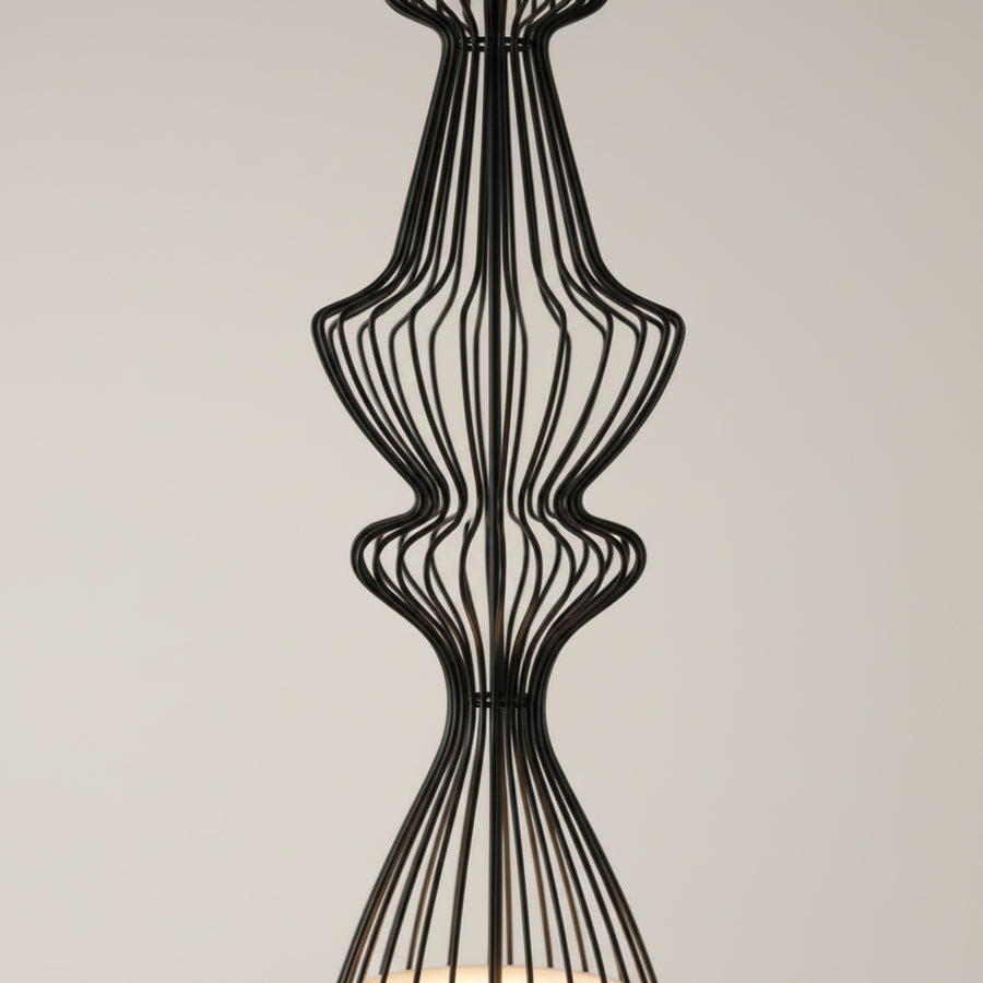 Metal modern black cage Pendant Light with Frosted Diffuser | Sculptural Hanging Lamp