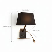 Modern Bedside Wall Light with E27 Holder, Adjustable LED Reading Light, USB Charging Port & Mobile Shelf | Black Metal Finish