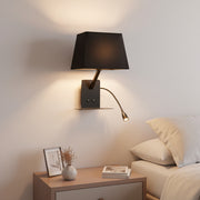 Modern Bedside Wall Light with E27 Holder, Adjustable LED Reading Light, USB Charging Port & Mobile Shelf | Black Metal Finish