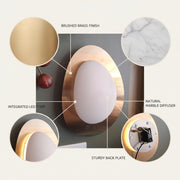 Modern Oval Marble Wall Light with Built-in LED | Brushed Gold Finish Decorative Wall Lamp