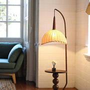 Coral Tree Modern Floor Lamp with Built-in Side Table | Wooden Finish | Fabric Pleated Shade | Ambient Living Room & Bedroom Standing Lamp