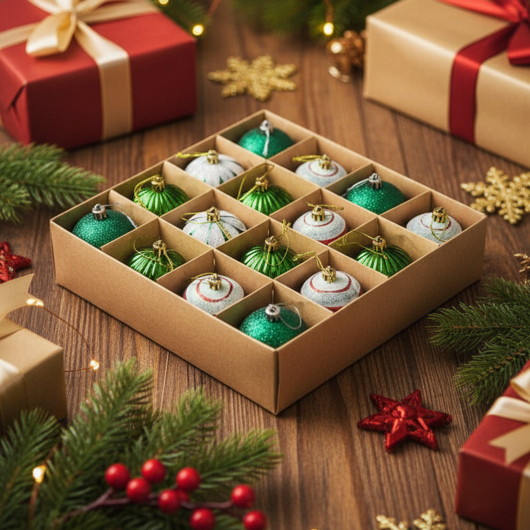 Christmas Tree Decoration Bauble Set – Green & Silver Collection (Pack of 16)