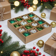 Christmas Tree Decoration Bauble Set – Green & Silver Collection (Pack of 16)