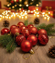 Coral Tree Red Ornament Set – 20 Glossy & Ribbed Balls