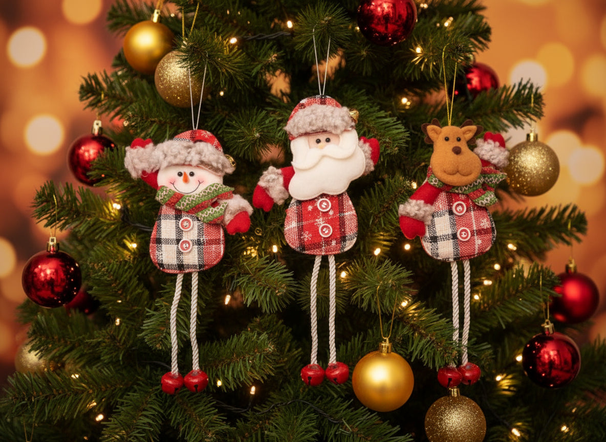 Coral Tree Set of 3 Christmas Ornaments – Santa, Reindeer & Snowman