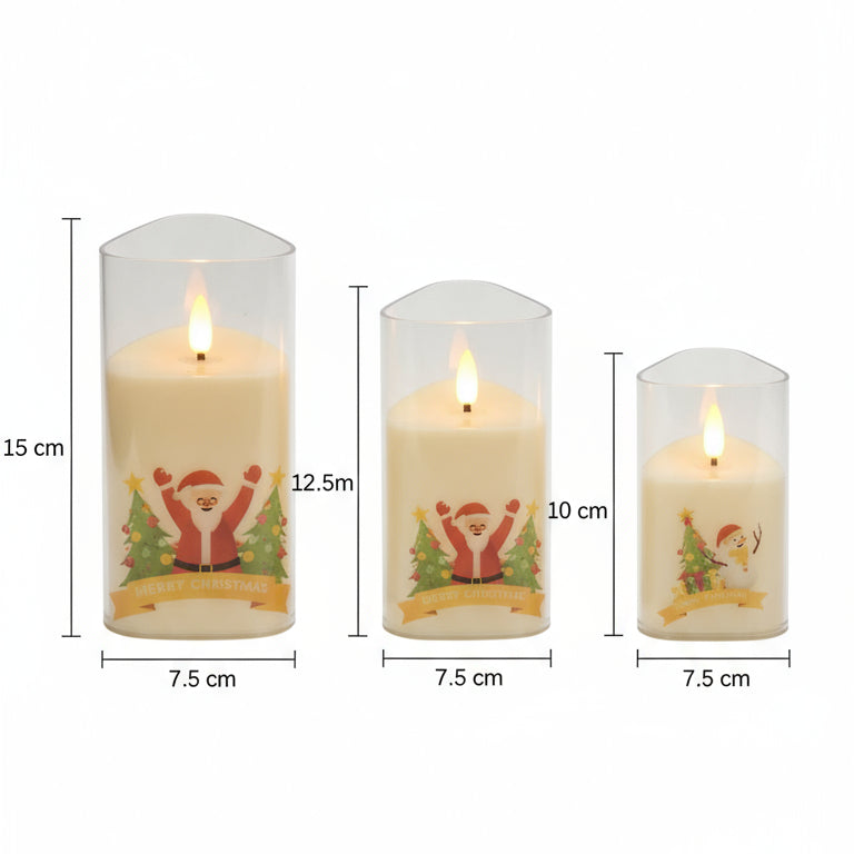 Coral Tree LED Flameless Christmas Candle Set – Santa & Snowman Print