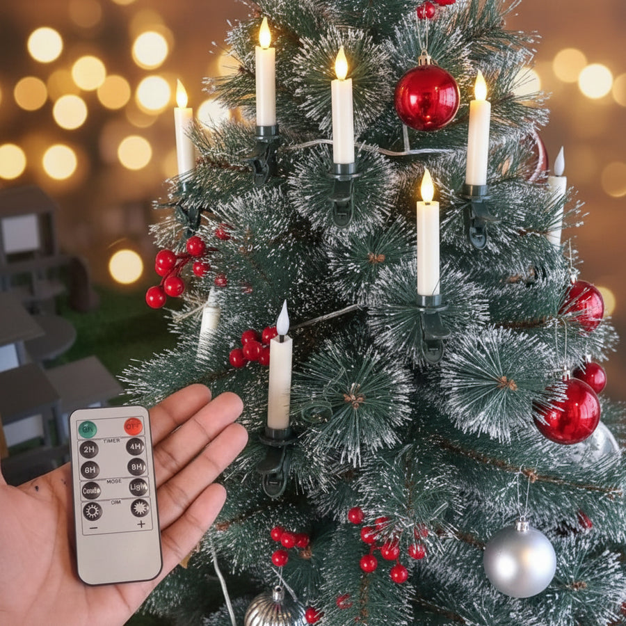 LED Clip-On Christmas Tree Candle Set – 12 Flameless Candles with Remote & Timer
