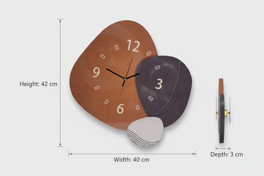 Abstract Modern Designer Wall Clock | Artistic Dual-Tone Wall Décor Clock | 42 × 40 cm