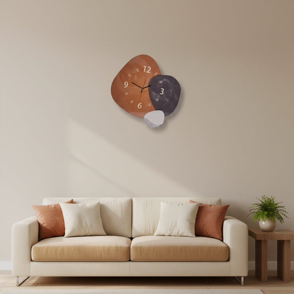 Abstract Modern Designer Wall Clock | Artistic Dual-Tone Wall Décor Clock | 42 × 40 cm