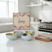 Luxury Ceramic Floral Bowl Set of 4 – Glossy White Exterior with Vibrant Hand-Painted Interior