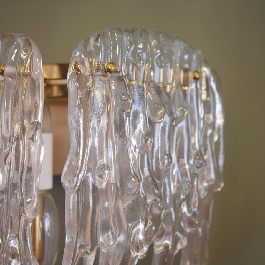 Glass Cascade Wall Light | Modern Sculptural Glass Wall Sconce with Brass Finish