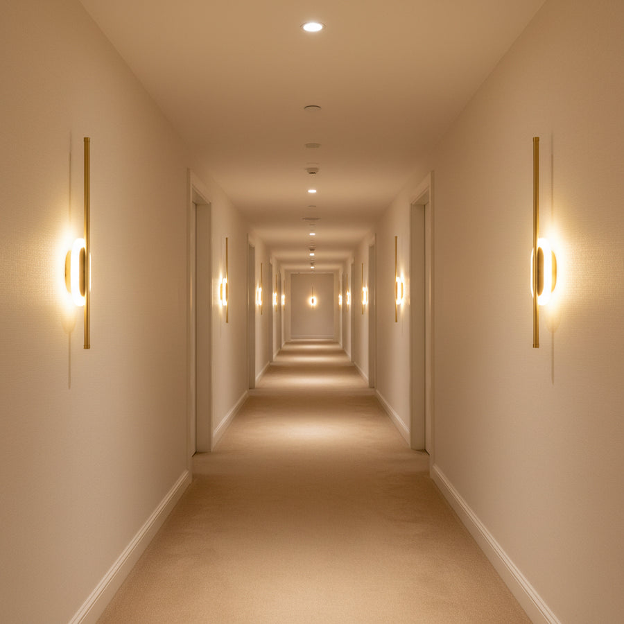 Modern Dual LED Mirror Wall Light | Champagne Gold Linear Halo Fixture
