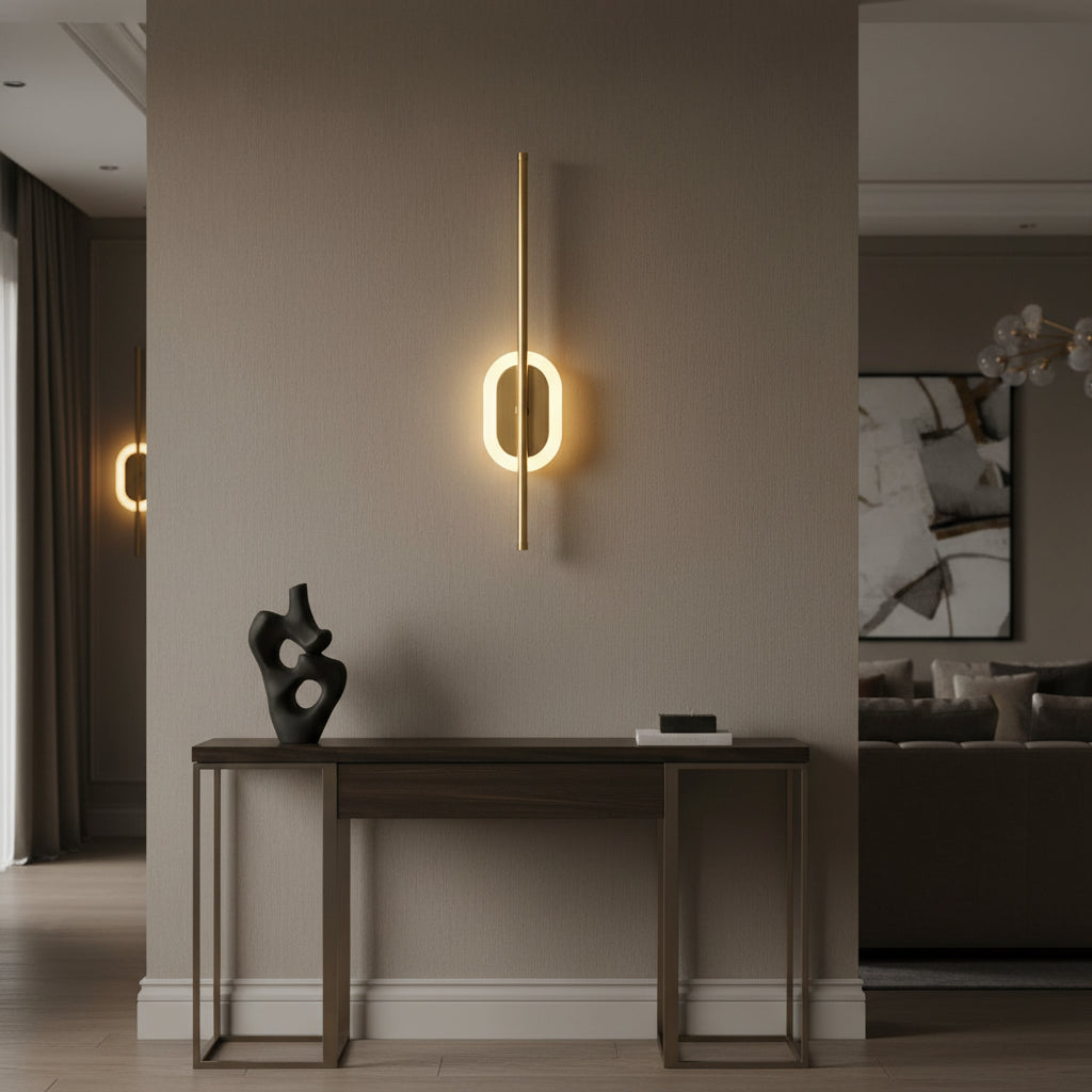 Modern Dual LED Mirror Wall Light | Champagne Gold Linear Halo Fixture