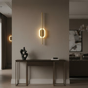 Modern Dual LED Mirror Wall Light | Champagne Gold Linear Halo Fixture