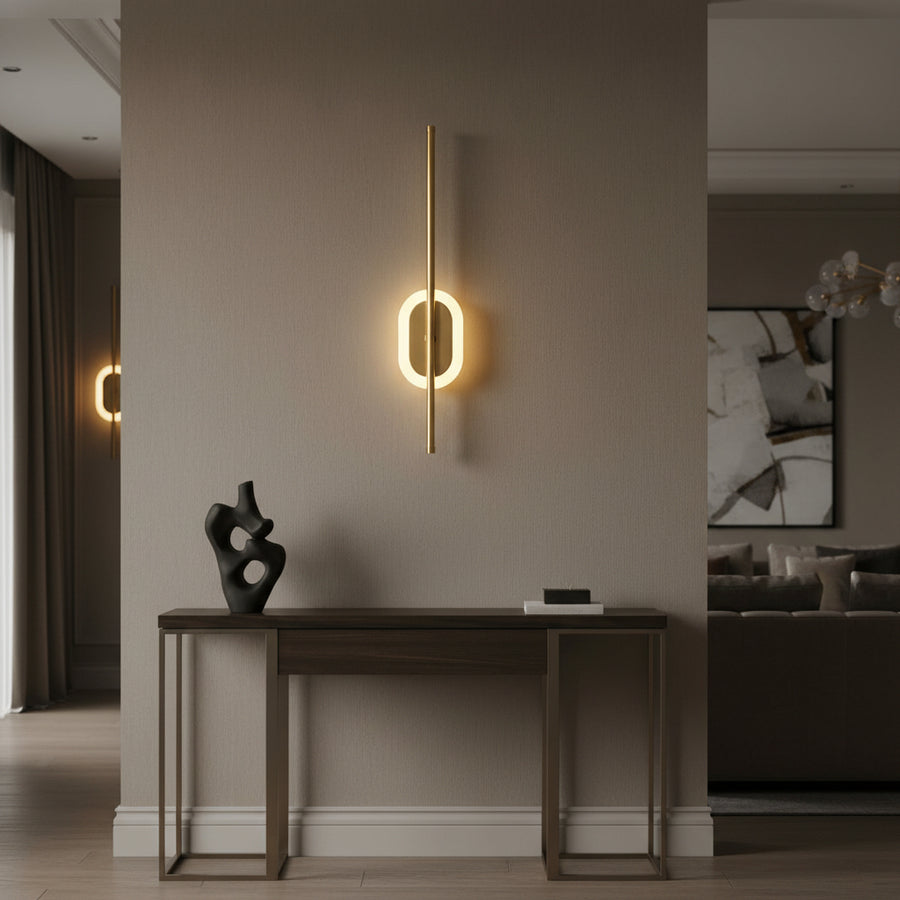 Modern Dual LED Mirror Wall Light | Champagne Gold Linear Halo Fixture