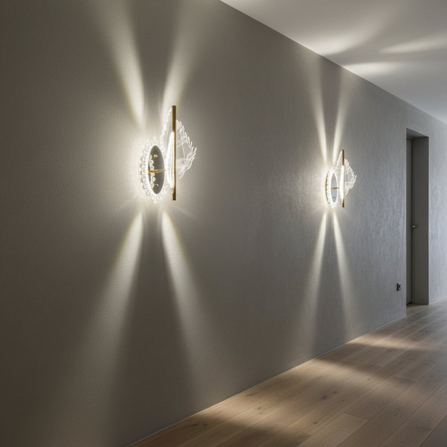 Crystal Leaf 3-Color LED Wall Light | Champagne Gold Designer Sconce | Warm, Neutral & Cool White Modes