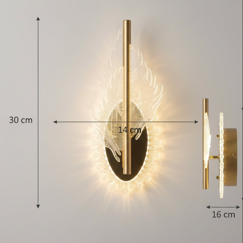 Crystal Leaf 3-Color LED Wall Light | Champagne Gold Designer Sconce | Warm, Neutral & Cool White Modes