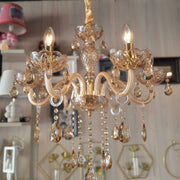 Luxury Champagne Glass Crystal Chandelier | Elegant 6-Arm Ceiling Hanging Light with Sparkling Crystal Droplets