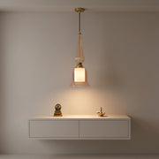 Amber Glass Pendant Light with Inner Cylindrical Diffuser | Champagne Gold Hanging Ceiling Lamp