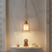 Amber Glass Pendant Light with Inner Cylindrical Diffuser | Champagne Gold Hanging Ceiling Lamp