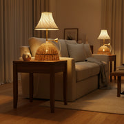 Dual-Light Rattan & Fabric Table Lamp with Brass Accent – 52 cm