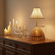 Dual-Light Rattan & Fabric Table Lamp with Brass Accent – 52 cm