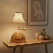 Dual-Light Rattan & Fabric Table Lamp with Brass Accent – 52 cm