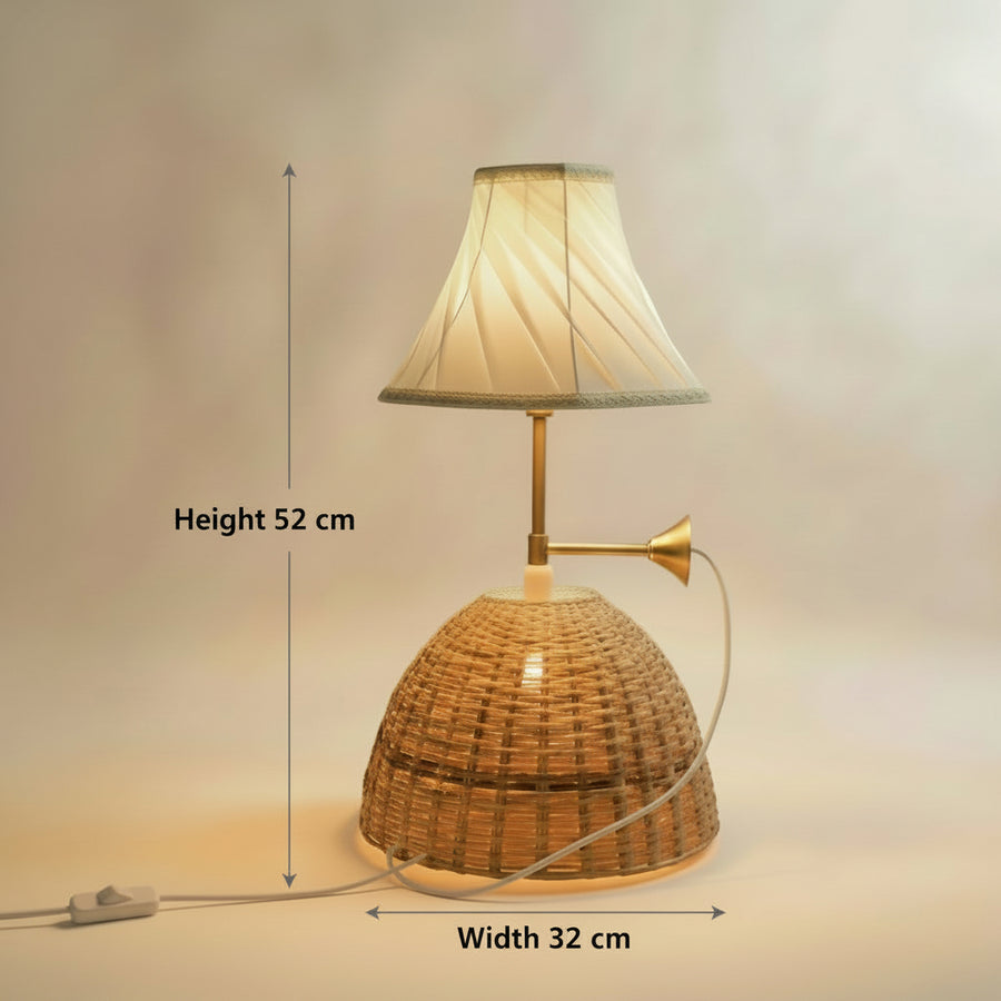Dual-Light Rattan & Fabric Table Lamp with Brass Accent – 52 cm