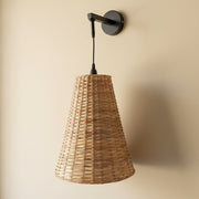 Handwoven Conical Rattan Wall Light – Adjustable Hanging Wall Lamp | Natural Beige Shade