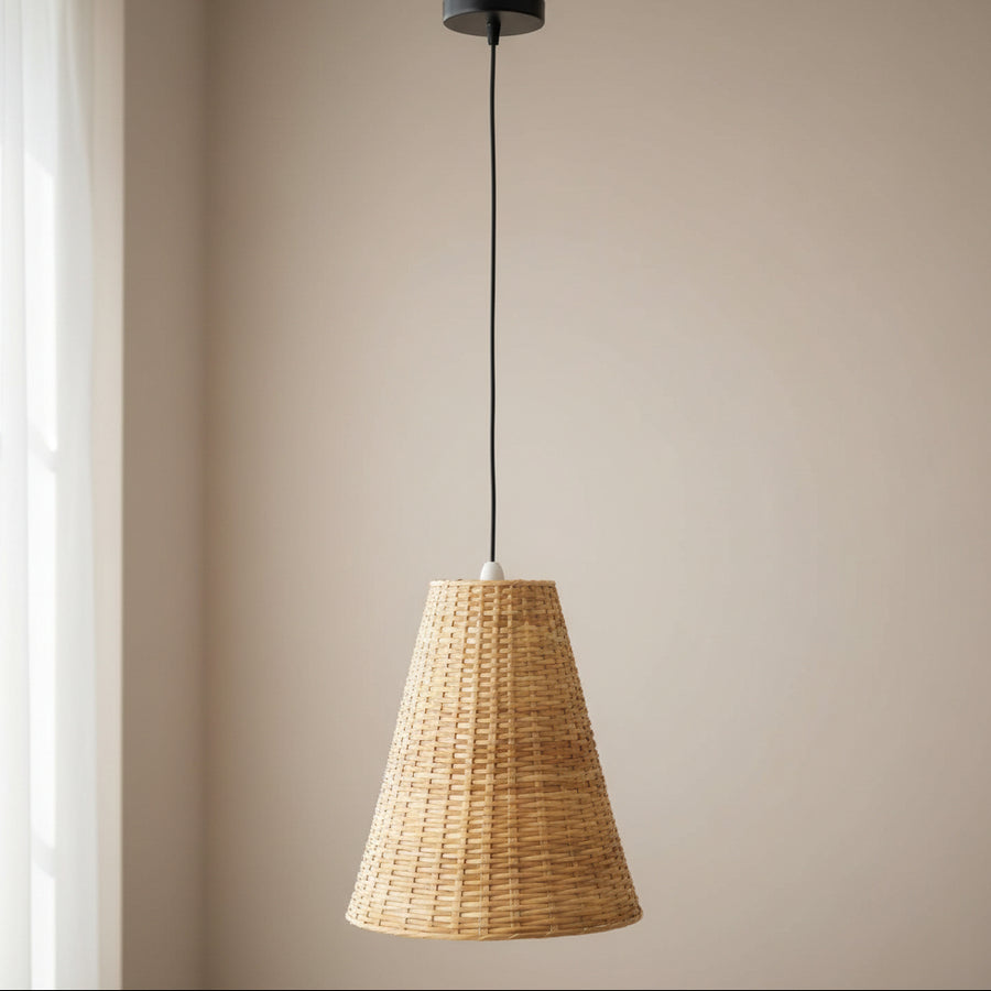 Handwoven Rattan Cone Pendant Light (2 Sizes) – Natural Woven Ceiling Lamp with Adjustable 100cm Hanging Height