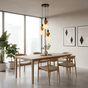 Modern Adjustable Wooden & Amber Glass 3-Light Pendant Lamp (Up to 100 CM Height)