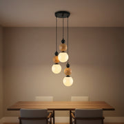 Modern Adjustable Wooden & Amber Glass 3-Light Pendant Lamp (Up to 100 CM Height)