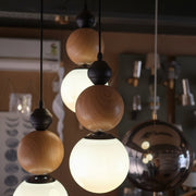 Modern Adjustable Wooden & Amber Glass 3-Light Pendant Lamp (Up to 100 CM Height)