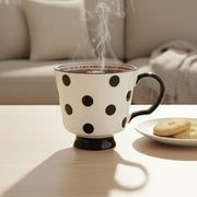 Polka Dot Ceramic Coffee Mug –Stylish Black & White Tea Cup with Handle