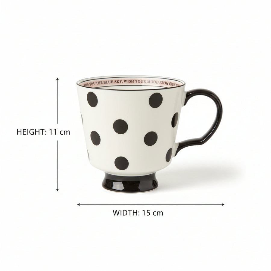 Polka Dot Ceramic Coffee Mug –Stylish Black & White Tea Cup with Handle