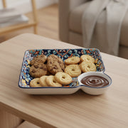 Premium Ceramic Snack Plate with Dip Bowl – 24 x 24 cm Square Serving Dish