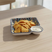 Premium Ceramic Snack Plate with Dip Bowl – 24 x 24 cm Square Serving Dish