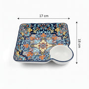 Premium Ceramic Snack Plate with Dip Bowl – 24 x 24 cm Square Serving Dish