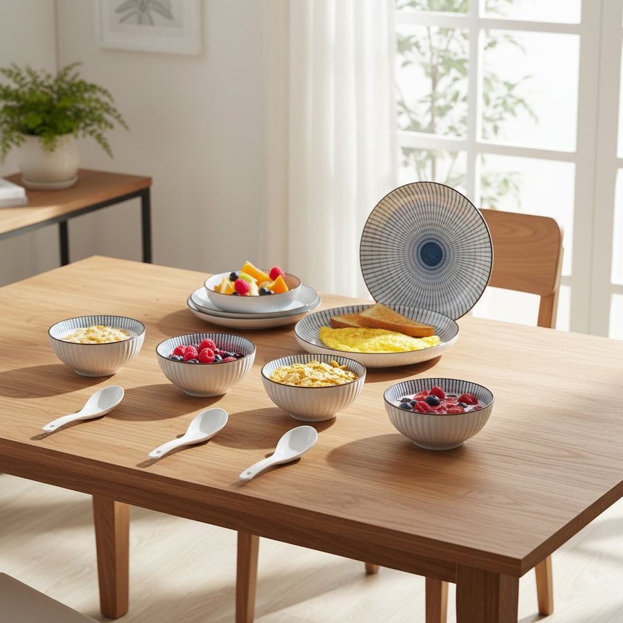 10 piece Ceramic Dinnerware Set -Elegant Blue & White Design
