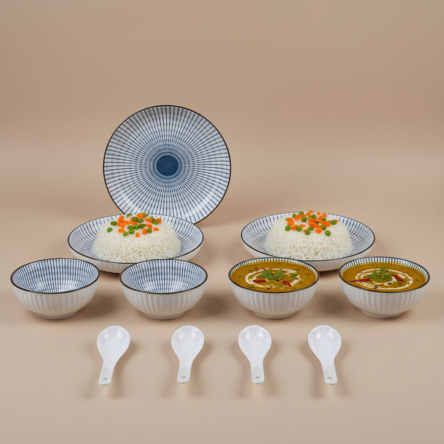 10 piece Ceramic Dinnerware Set -Elegant Blue & White Design