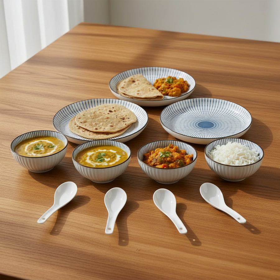 10 piece Ceramic Dinnerware Set -Elegant Blue & White Design