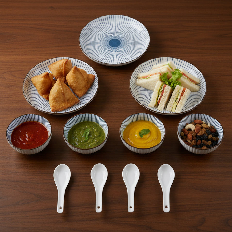 10 piece Ceramic Dinnerware Set -Elegant Blue & White Design