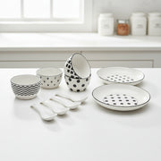 Classic Black & White Ceramic Soup Bowl Set – 4 Bowls, 2 Large Serving Bowls & 4 Soup Spoons