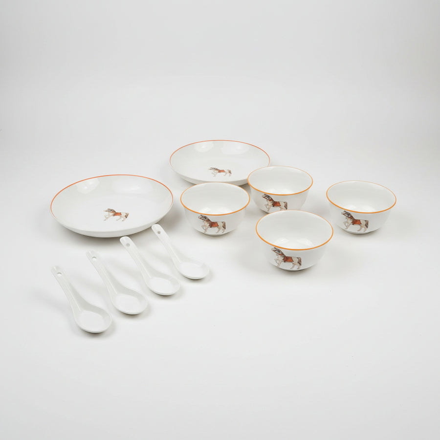 Fine Ceramics Bowl Set with Horse Design