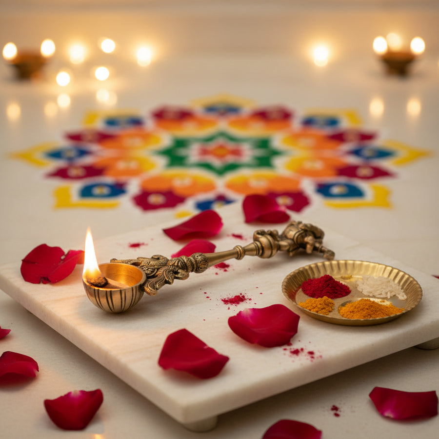 Traditional Handcrafted Brass Kapoor Aarti Holder | Antique Finish Camphor Burning Spoon | Pooja Ritual Accessory